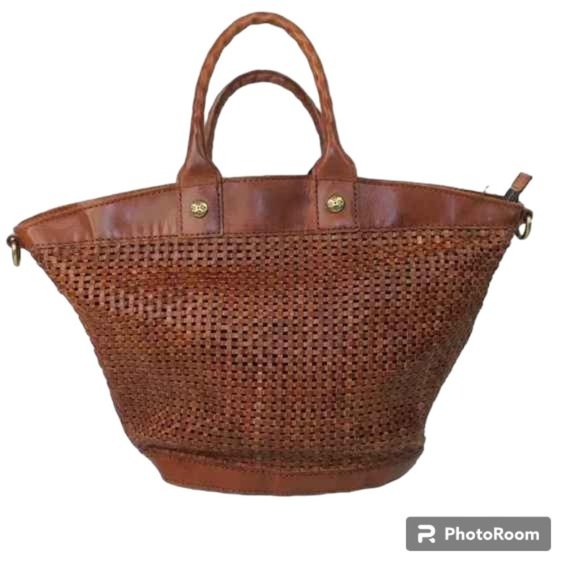 Patricia Nash Emiliano Med Rust Leather Tote Bag Woven With Tassels Purse - Picture 8 of 16